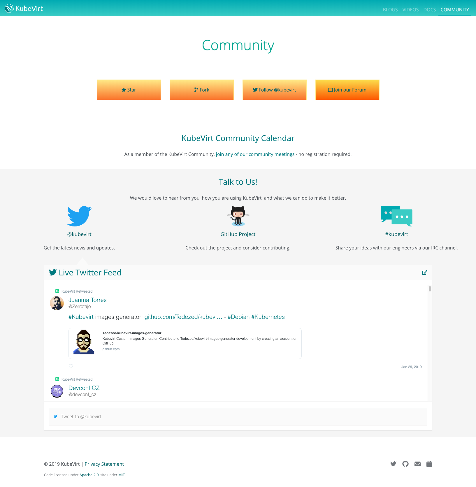 KubeVirt.io community page screenshot